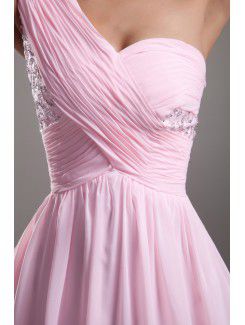 Chiffon One-Shoulder Floor Length A-line Embroidered Prom Dress