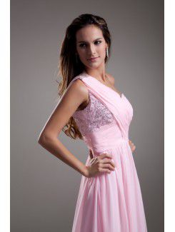 Chiffon One-Shoulder Floor Length A-line Embroidered Prom Dress