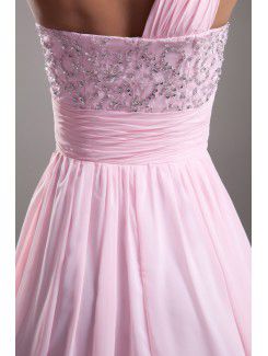 Chiffon One-Shoulder Floor Length A-line Embroidered Prom Dress