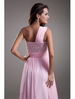 Chiffon One-Shoulder Floor Length A-line Embroidered Prom Dress