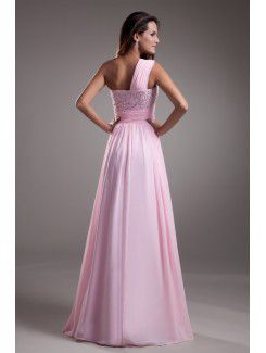 Chiffon One-Shoulder Floor Length A-line Embroidered Prom Dress