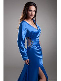 Satin V-Neck Floor Length Sheath Illusion Prom Dress