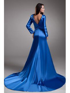 Satin V-Neck Floor Length Sheath Illusion Prom Dress