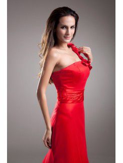 Net One-Shoulder Floor Length A-line Embroidered Prom Dress