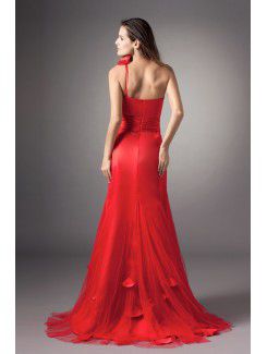 Net One-Shoulder Floor Length A-line Embroidered Prom Dress