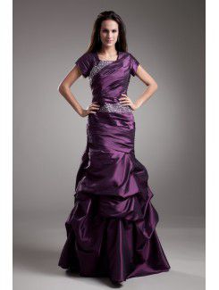 Taffeta Square Floor Length Sheath Short Sleeves Prom Dress