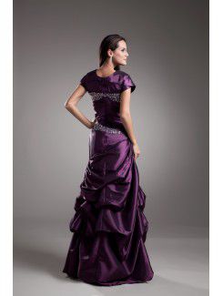 Taffeta Square Floor Length Sheath Short Sleeves Prom Dress