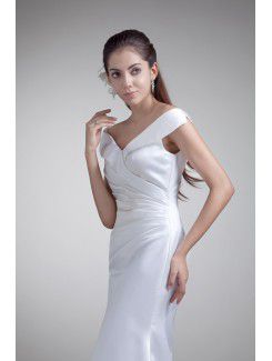 Satin Off-the-Shoulder Floor Length Sheath Wedding Dress