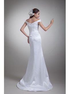 Satin Off-the-Shoulder Floor Length Sheath Wedding Dress