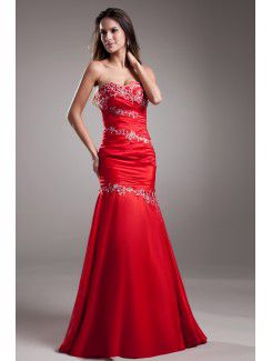 Satin Sweetheart Floor Length Sheath Embroidered Prom Dress