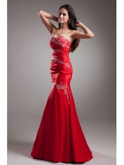 Satin Sweetheart Floor Length Sheath Embroidered Prom Dress