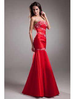 Satin Sweetheart Floor Length Sheath Embroidered Prom Dress