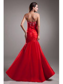 Satin Sweetheart Floor Length Sheath Embroidered Prom Dress