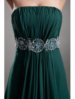 Chiffon Strapless Sweep Train Coloum Embroidered Prom Dress