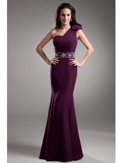 Chiffon One-Shoulder Floor Length Sheath Embroidered Prom Dress