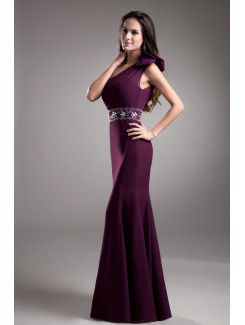 Chiffon One-Shoulder Floor Length Sheath Embroidered Prom Dress