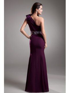 Chiffon One-Shoulder Floor Length Sheath Embroidered Prom Dress