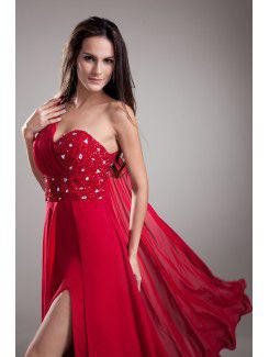 Chiffon One-Shoulder Sweep Train Coloum Embroidered Prom Dress