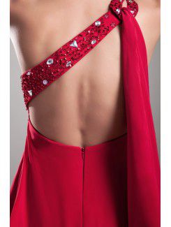 Chiffon One-Shoulder Sweep Train Coloum Embroidered Prom Dress