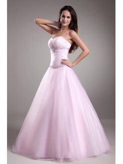 Net Sweetheart Floor Length A-line Embroidered Prom Dress