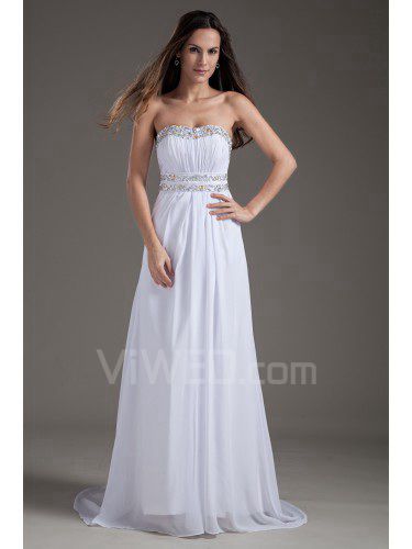 Chiffon Scoop Column Sweep Train Sequins Wedding Dress