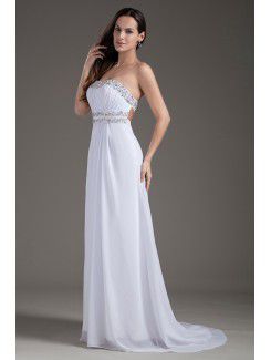 Chiffon Scoop Column Sweep Train Sequins Wedding Dress