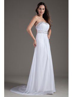 Chiffon Scoop Column Sweep Train Sequins Wedding Dress