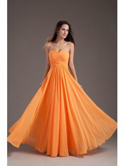 Chiffon Sweetheart Column Orange Floor Length Crisscross Ruched Prom Dress