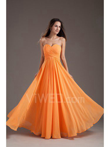 Chiffon Sweetheart Column Orange Floor Length Crisscross Ruched Prom Dress