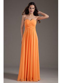 Chiffon Sweetheart Column Orange Floor Length Crisscross Ruched Prom Dress