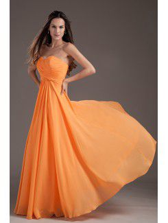 Chiffon Sweetheart Column Orange Floor Length Crisscross Ruched Prom Dress