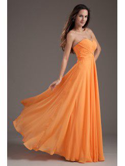 Chiffon Sweetheart Column Orange Floor Length Crisscross Ruched Prom Dress