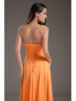 Chiffon Sweetheart Column Orange Floor Length Crisscross Ruched Prom Dress