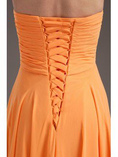 Chiffon Sweetheart Column Orange Floor Length Crisscross Ruched Prom Dress