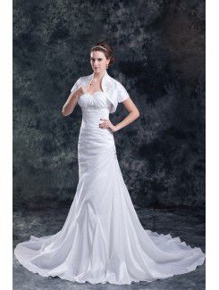 Taffeta Sweetheart Sweep Train Sheath Embroidered Wedding Dress with Jacket