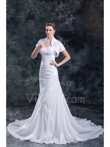 Taffeta Sweetheart Sweep Train Sheath Embroidered Wedding Dress with Jacket