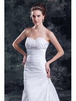 Taffeta Sweetheart Sweep Train Sheath Embroidered Wedding Dress with Jacket