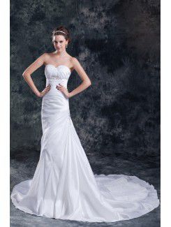 Taffeta Sweetheart Sweep Train Sheath Embroidered Wedding Dress with Jacket