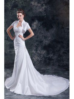 Taffeta Sweetheart Sweep Train Sheath Embroidered Wedding Dress with Jacket