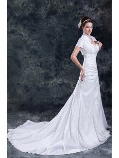 Taffeta Sweetheart Sweep Train Sheath Embroidered Wedding Dress with Jacket