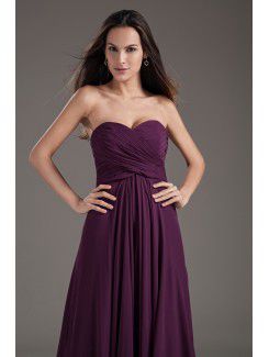 Chiffon Sweetheart Column Purple Floor Length Crisscross Ruched Prom Dress