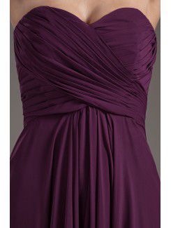 Chiffon Sweetheart Column Purple Floor Length Crisscross Ruched Prom Dress