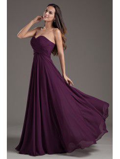 Chiffon Sweetheart Column Purple Floor Length Crisscross Ruched Prom Dress