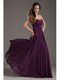 Chiffon Sweetheart Column Purple Floor Length Crisscross Ruched Prom Dress