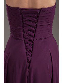 Chiffon Sweetheart Column Purple Floor Length Crisscross Ruched Prom Dress