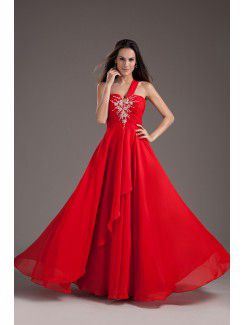 Chiffon One-Shoulder Column Floor Length Embroidered Prom Dress