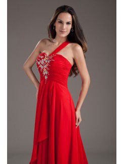 Chiffon One-Shoulder Column Floor Length Embroidered Prom Dress