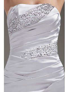 Satin Strapless Sheath Sweep Train Bead Prom Dress