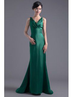 Satin V-Neckline Sheath Sweep Train Sash Prom Dress