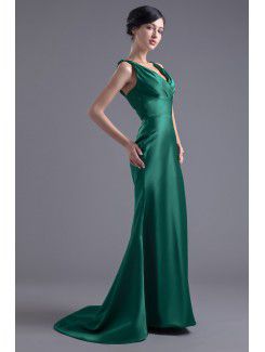 Satin V-Neckline Sheath Sweep Train Sash Prom Dress